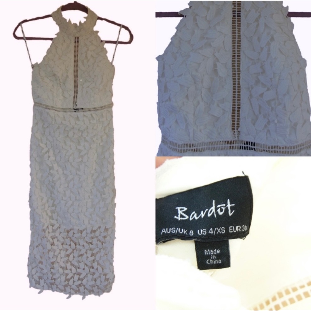 Bardot lace white halter dress